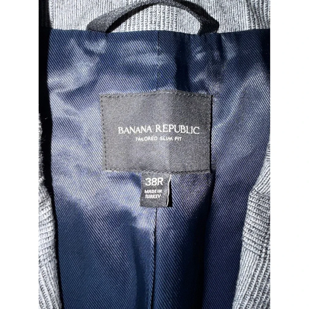 Banana Republic Vitale Barberis Canonico Wool Blazer Grey Plaid 38R Slim Fit A1